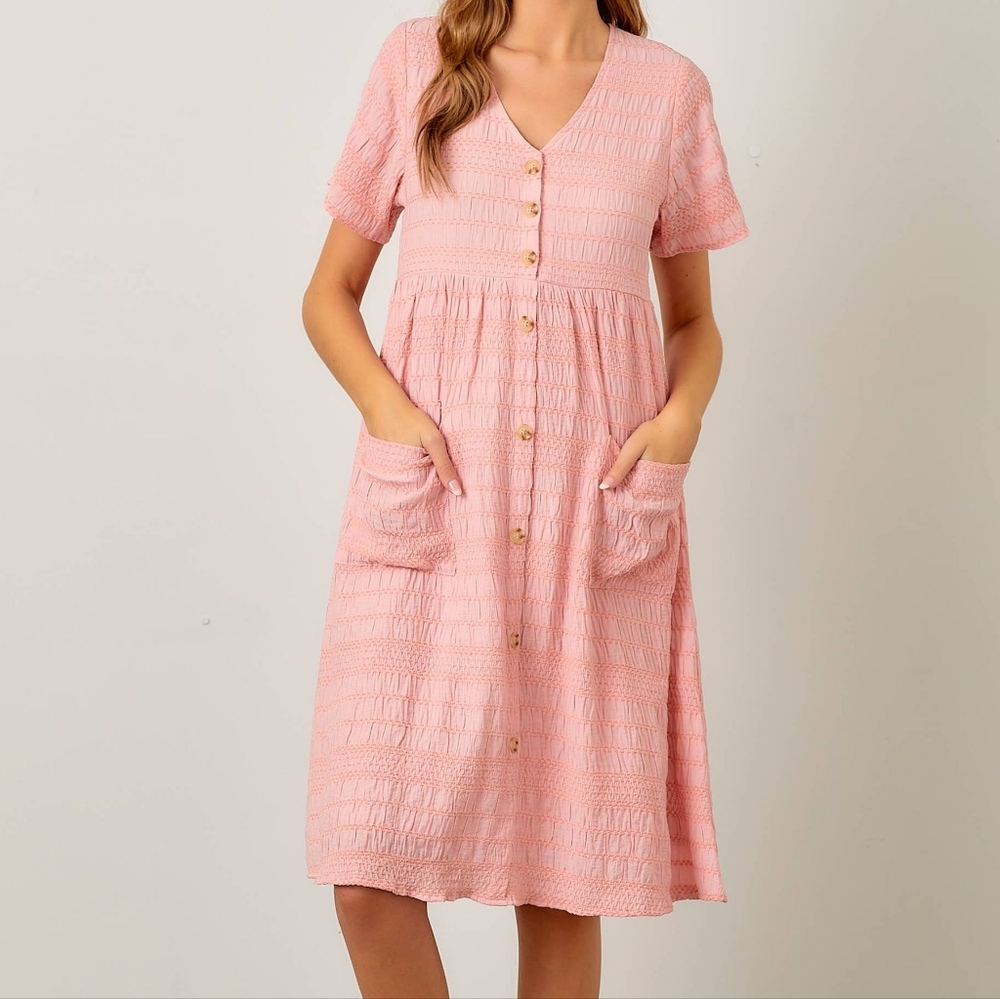 Piper And Scoot Button Front Textured Dress In Pink, Size 3x, NWOT